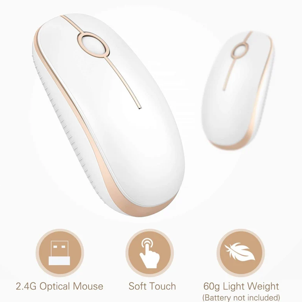 Slim 2.4Ghz Wireless Optical Mouse, Lightweight Quiet Click Cursor With Storable Receiver For Laptops And Desktops